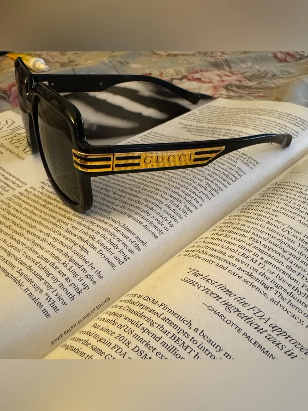 Gucci oversized black and gold sunglasses